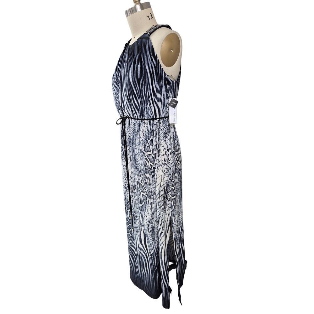 NWT Studio One Maxi Dress Mixed Animal Print Beaded Necklace Strap Sz 14 P - Picture 2 of 10